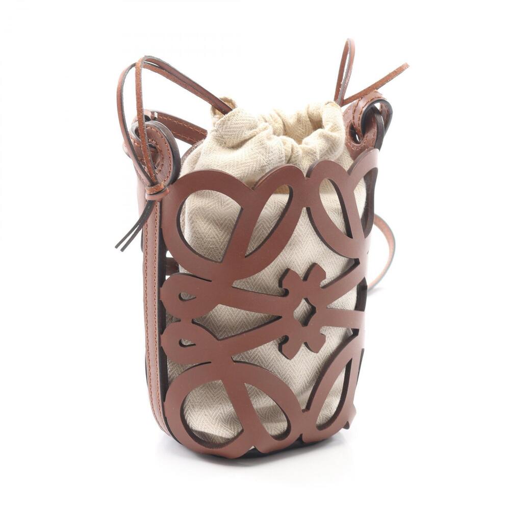 Loewe Cutout Shoulder Leather Pocket Anagram Brown Bag